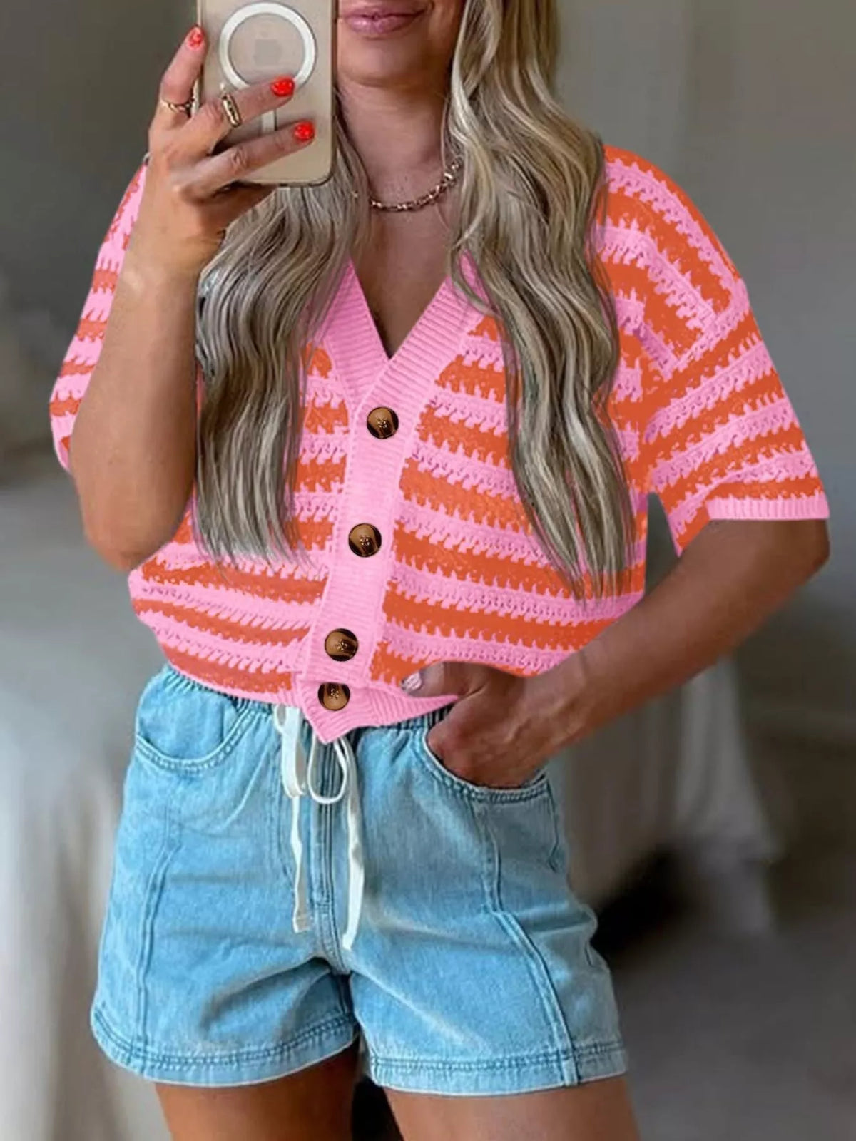Striped button up cardigan buttoned styling
