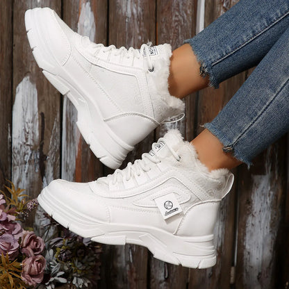 High-Top Platform Chunky Sneaker Boots with Lace-Up White - Fashorio