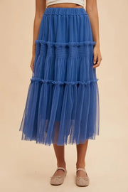 Annie Wear Tulle Tiered Midi Skirt ROYAL - Fashorio