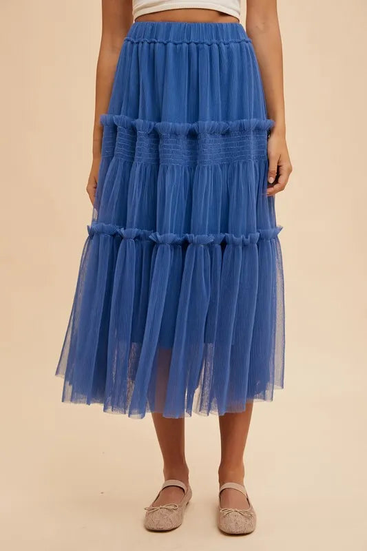 Annie Wear Tulle Tiered Midi Skirt ROYAL - Fashorio