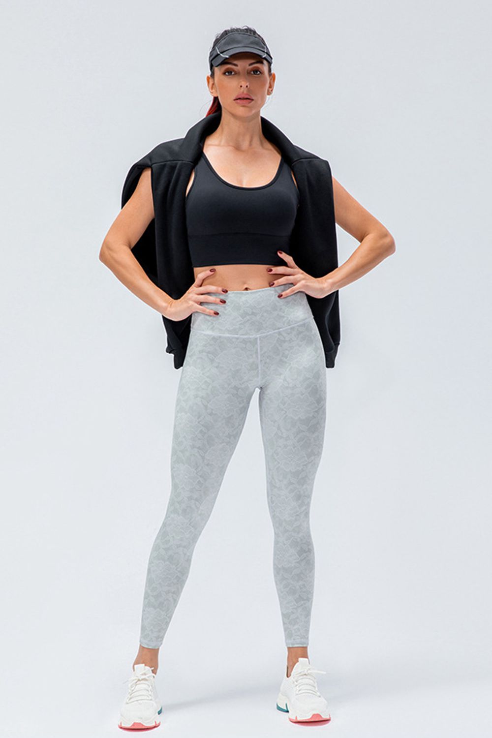 wide waistband slim fit active leggings full length view