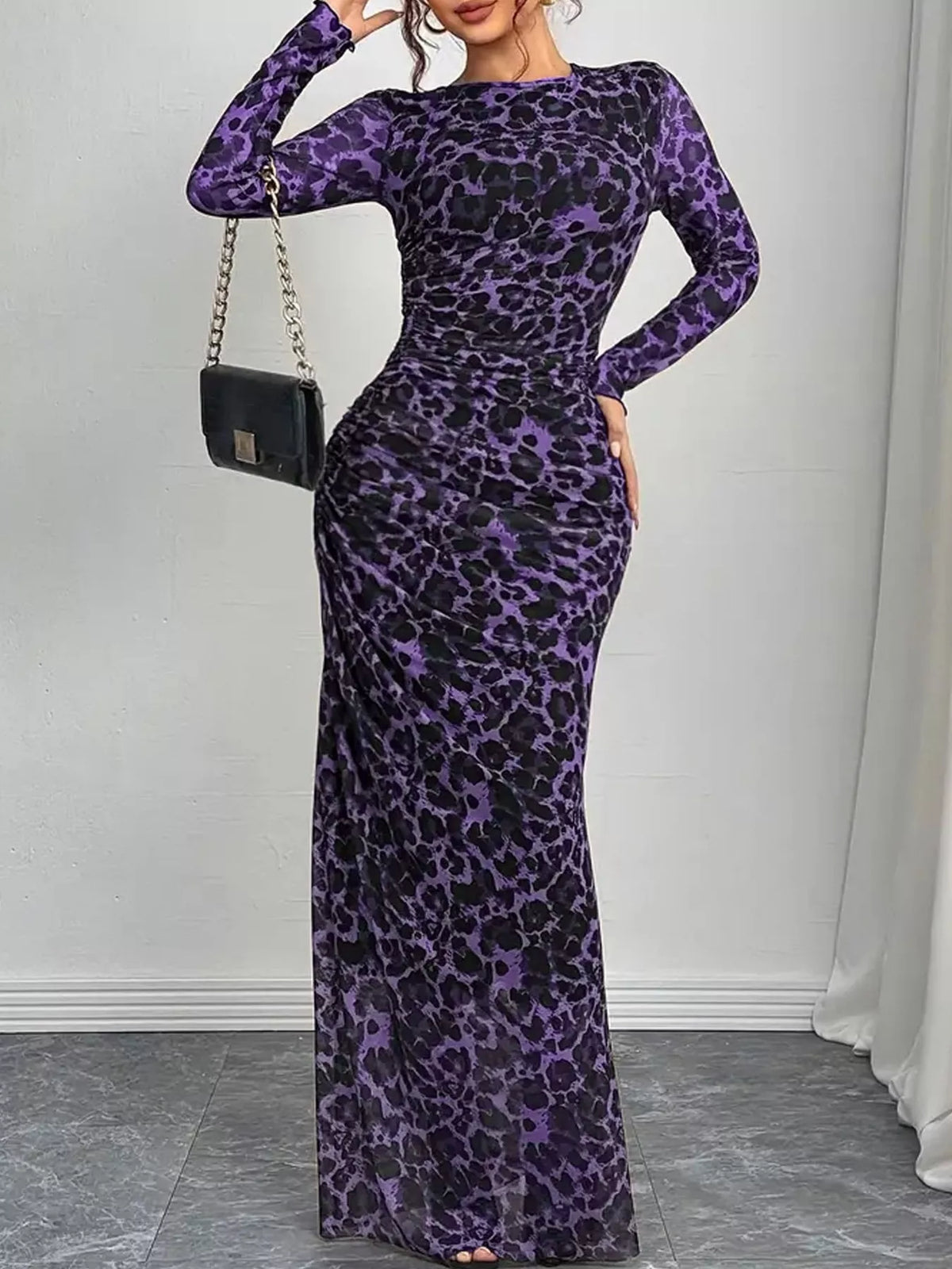 Leopard ruched bodycon maxi dress view 15