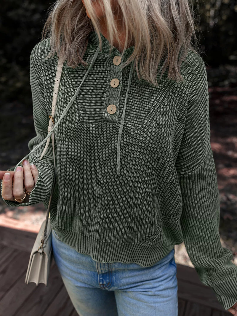 Mineral wash ribbed hooded sweater, front view