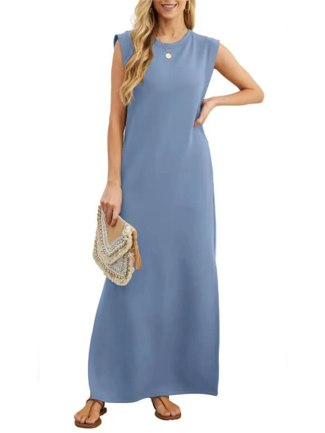 Slit Round Neck Sleeveless Maxi Tank Dress detail view 18