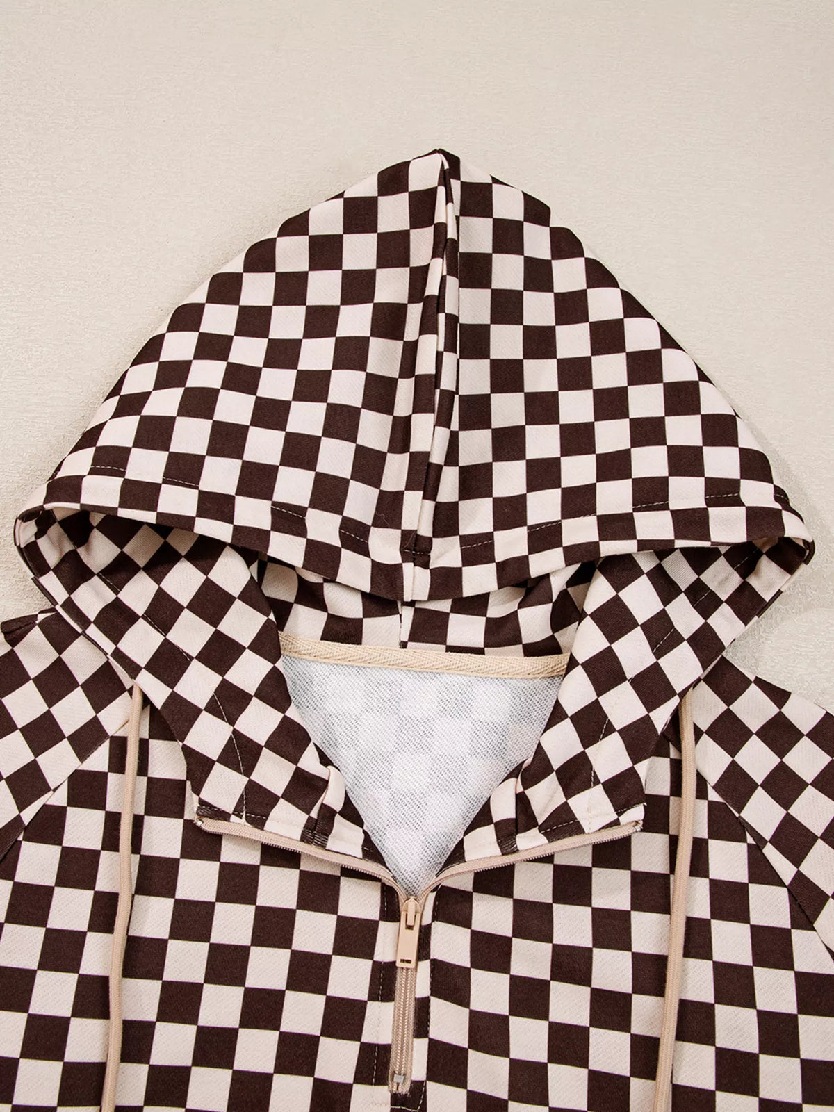 Checkered Drawstring Hoodie and Pants Set view 8