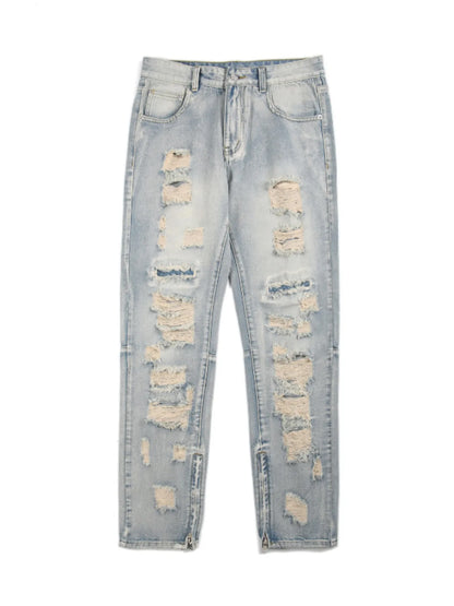 Men's Washed Distressed Straight Jeans - Fashorio