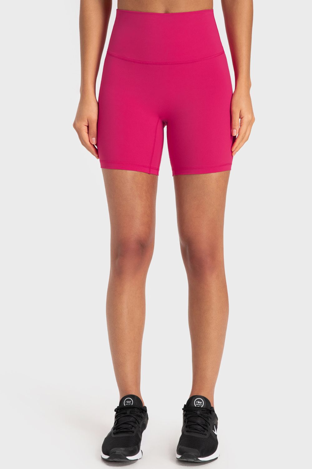 wide waistband biker shorts front view