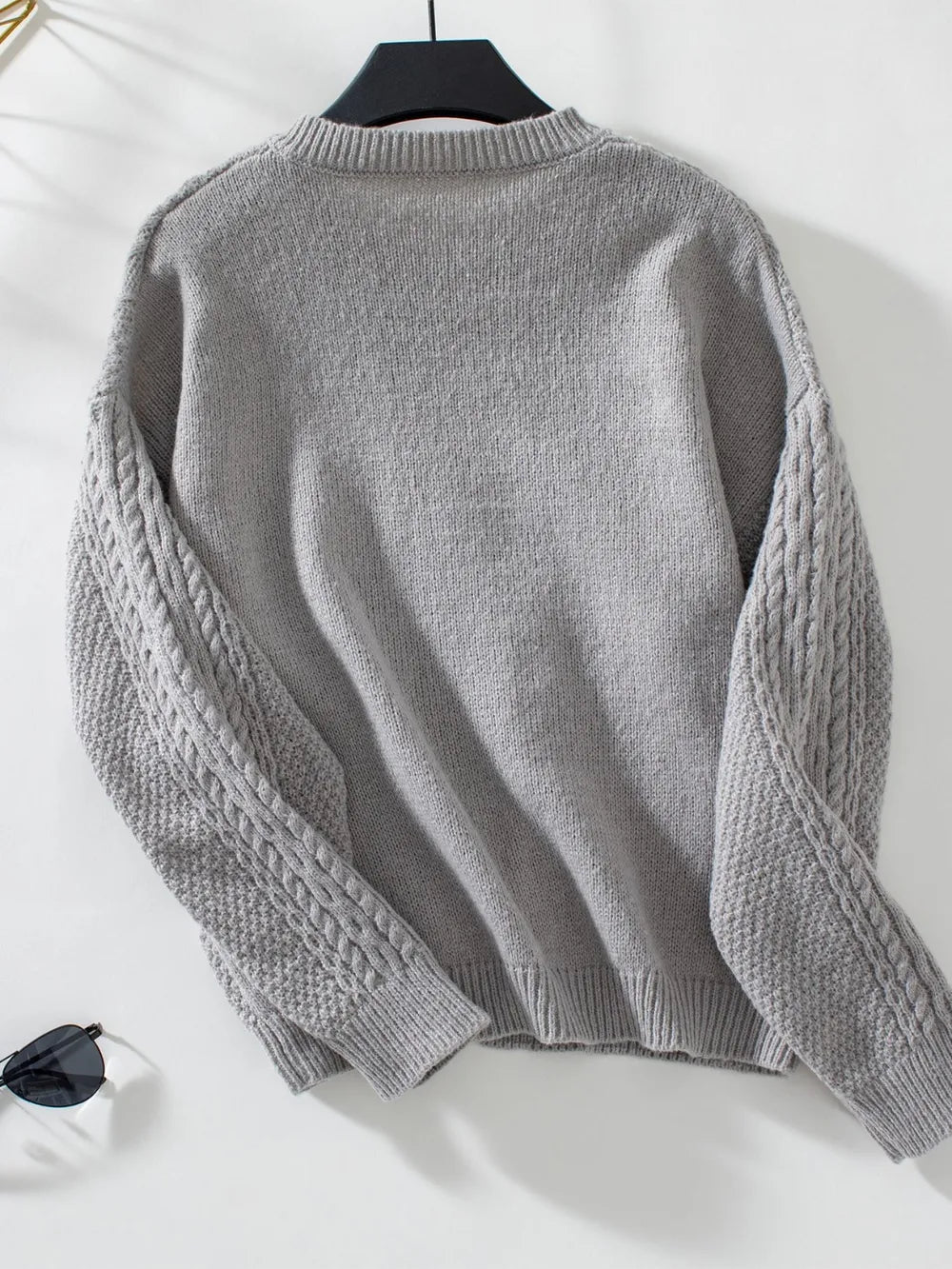 Cable-Knit Round Neck Button Up Cardigan - Fashorio