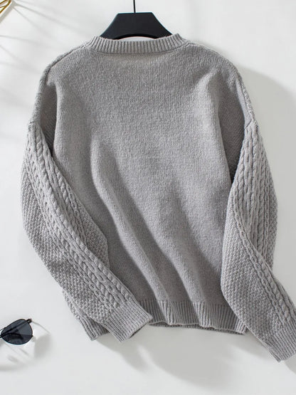 Cable-Knit Round Neck Button Up Cardigan - Fashorio