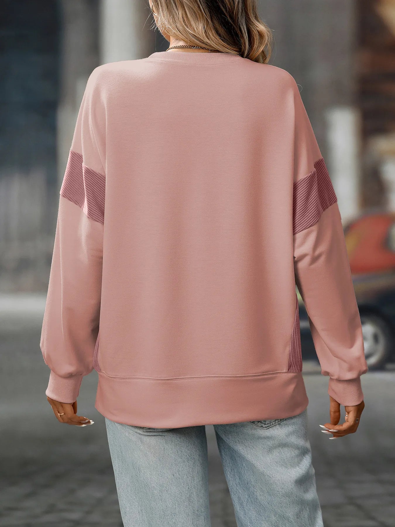Slit Round Neck Long Sleeve Sweatshirt - Fashorio