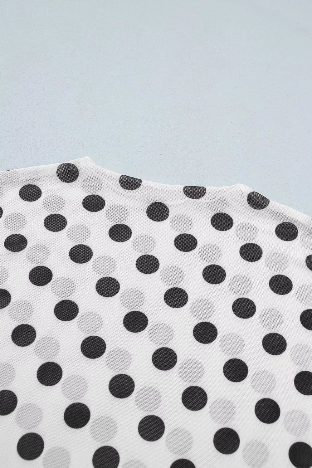 White polka dot sheer mesh long sleeve top front view