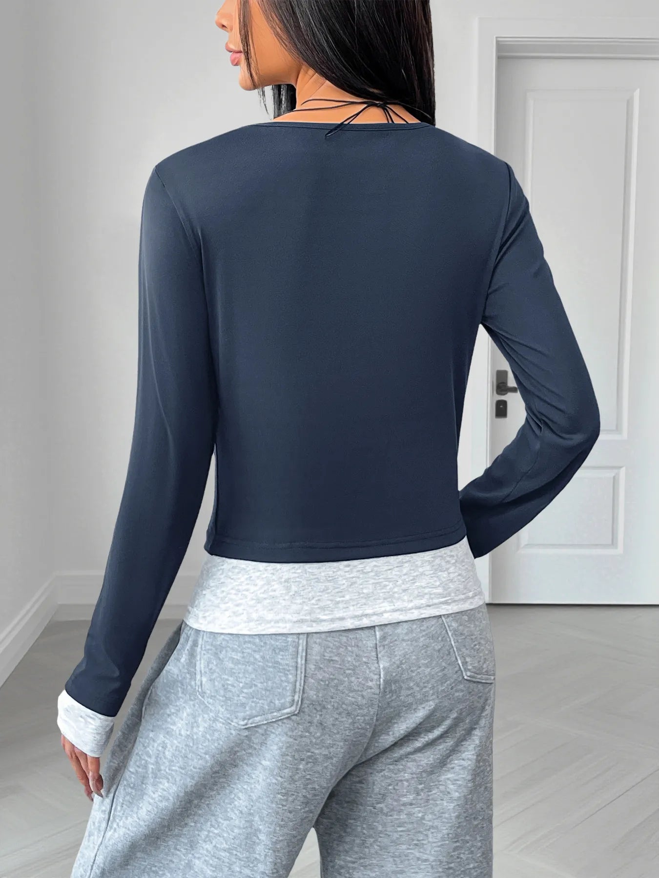 Long Sleeve Button Front Fitted T-Shirt - Fashorio