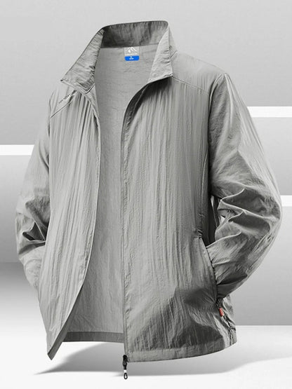 Men's Plus Size Zip Up Long Sleeve Jacket Light Gray - Fashorio
