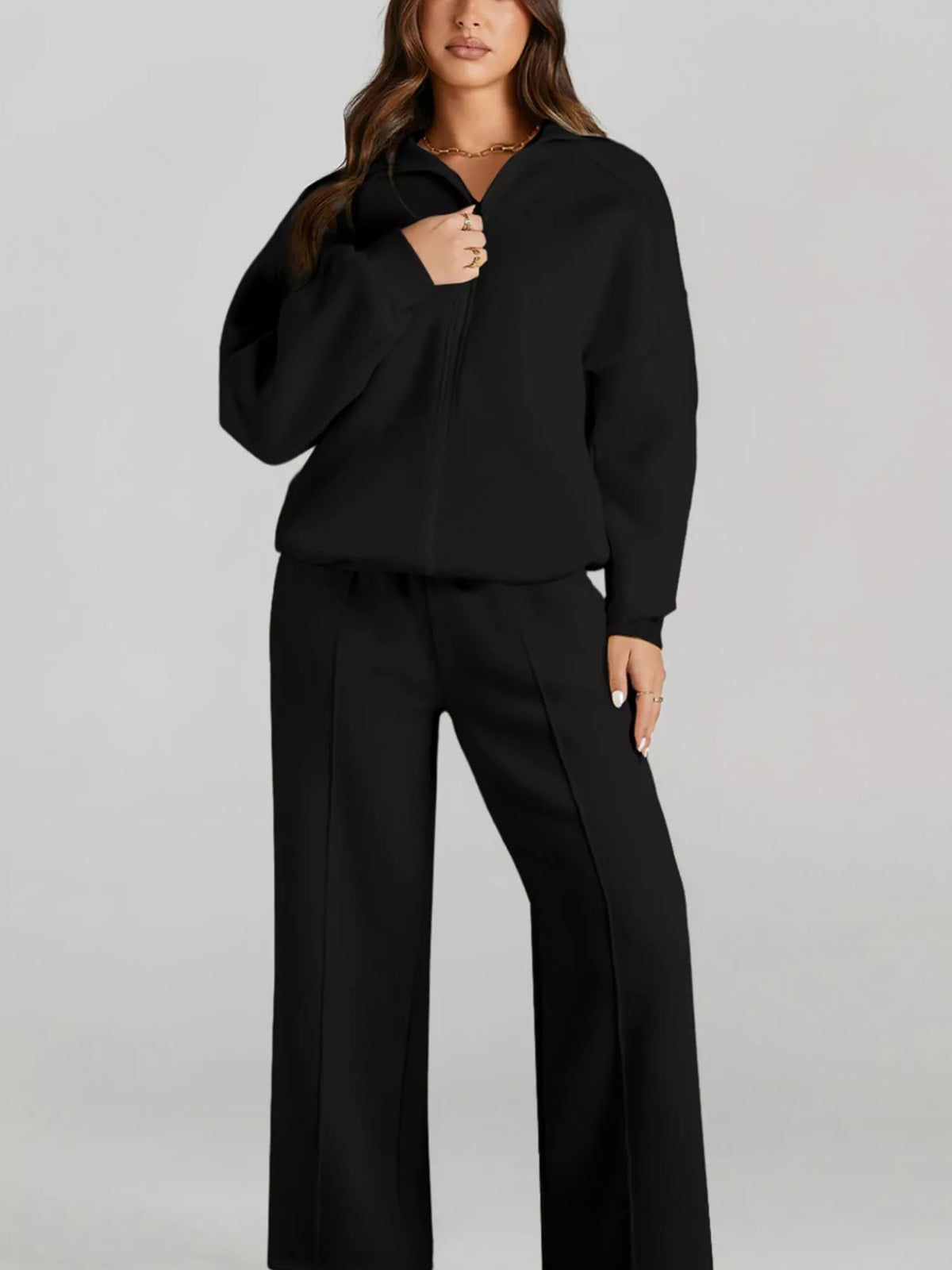 Drop Shoulder Zip Up Jacket and Drawstring Pants Active 2pcs Set view 15