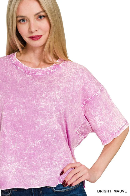 Zenana Acid Crinkle-Washed Oversized T-Shirt - Fashorio