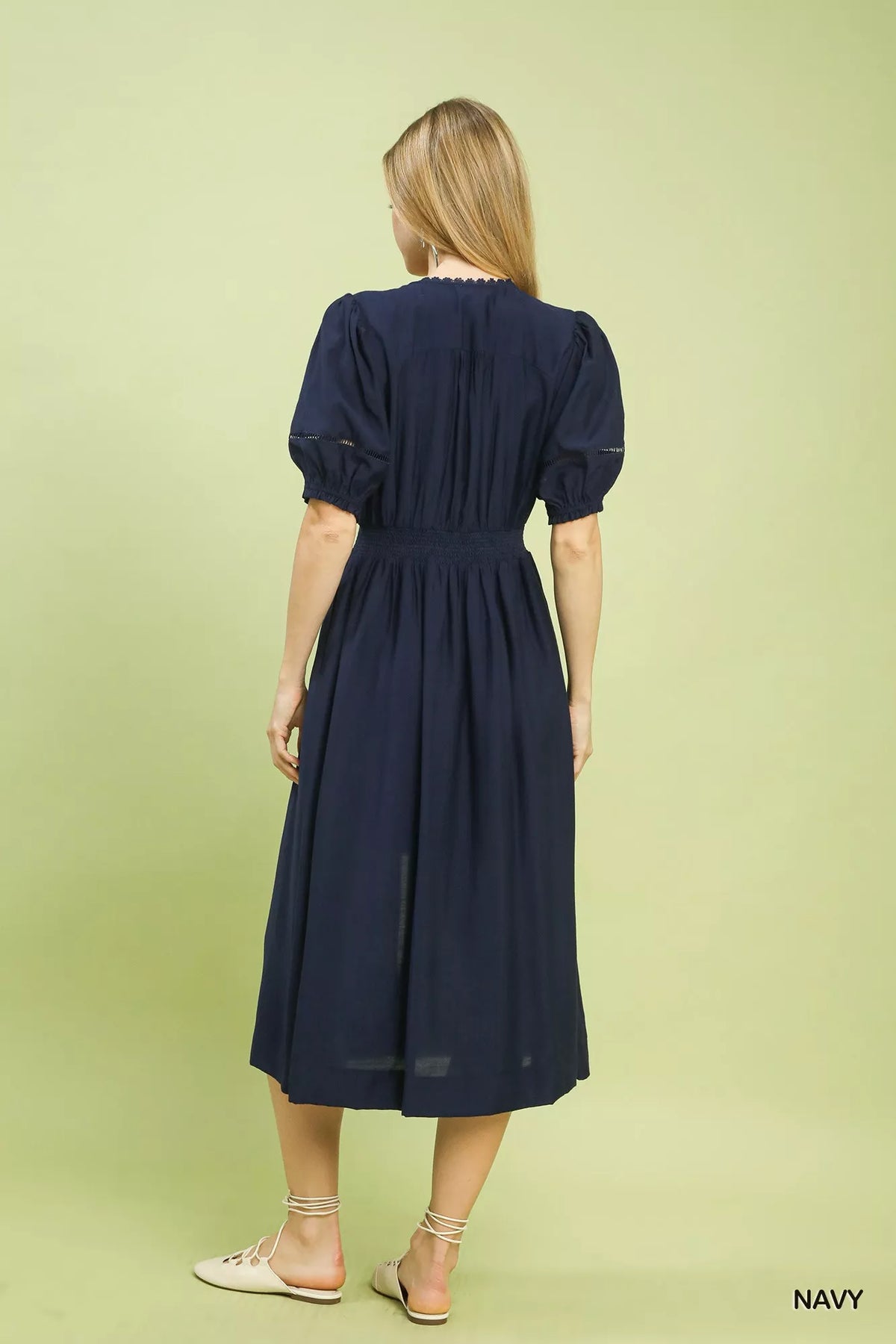 Zip Front Smocked Waist Midi Dress detail