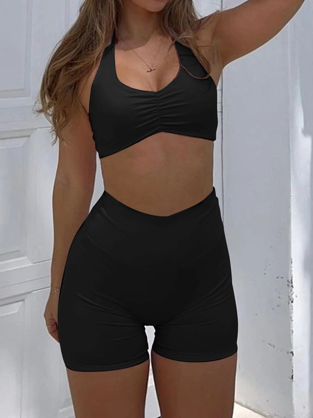 Halter Neck Cami and Shorts Active Set back view