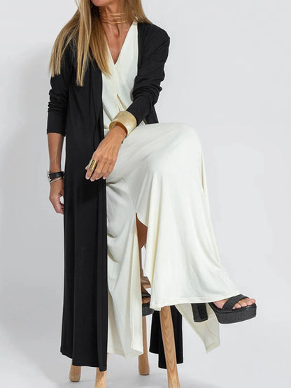 Full Size Open Front Side Slit Longline Cardigan Plus Size - Fashorio