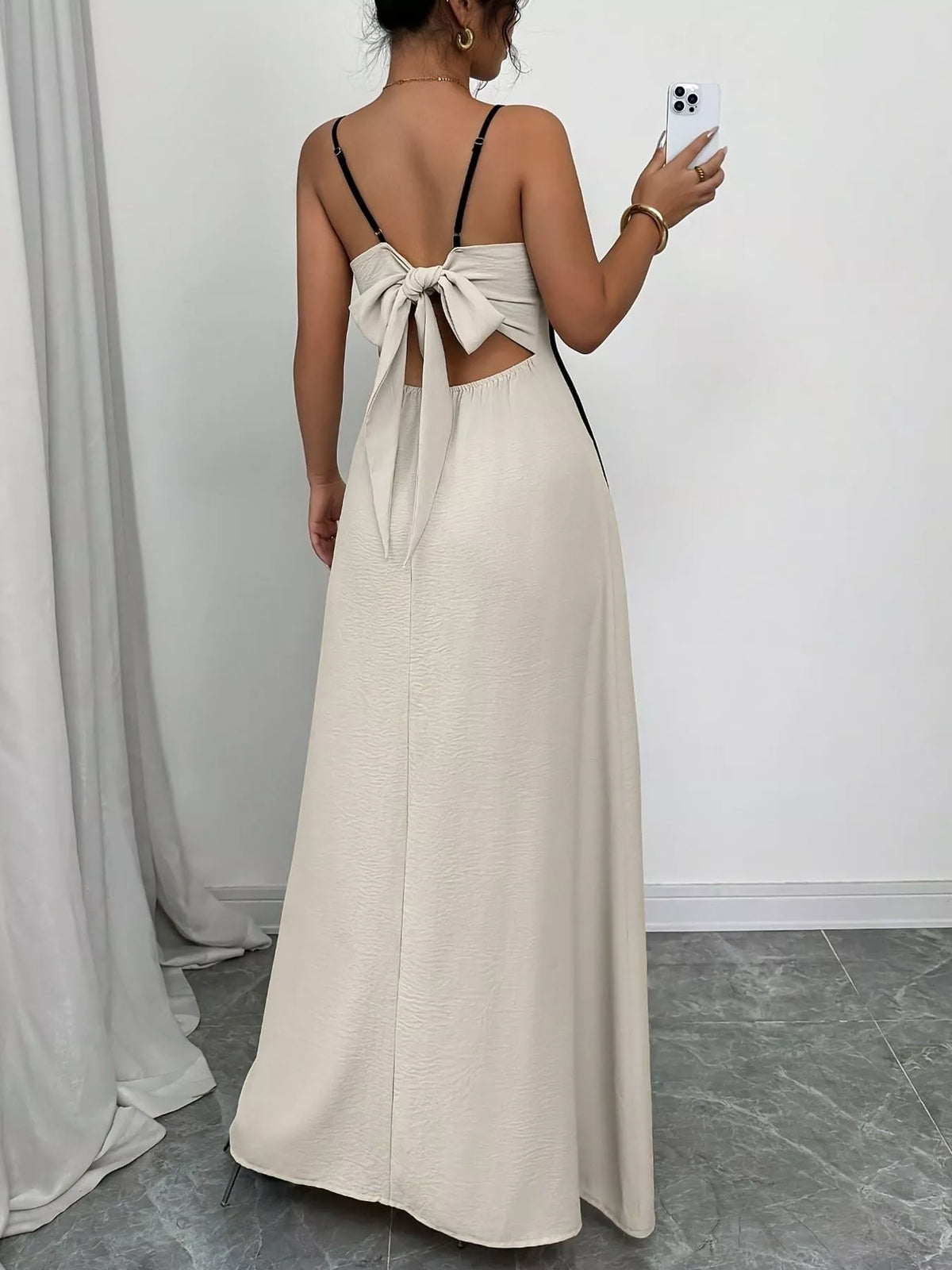 Khaki maxi dress tie and strap detail