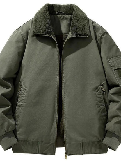 Men's Plus Size Zip Up Long Sleeve Sherpa Jacket Army Green - Fashorio