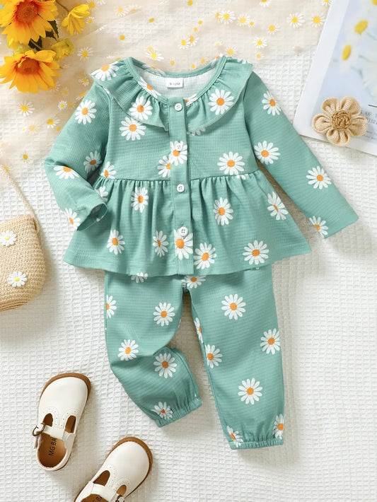 Children's Peplum Blouse and Pants Set Gum Leaf - Fashorio