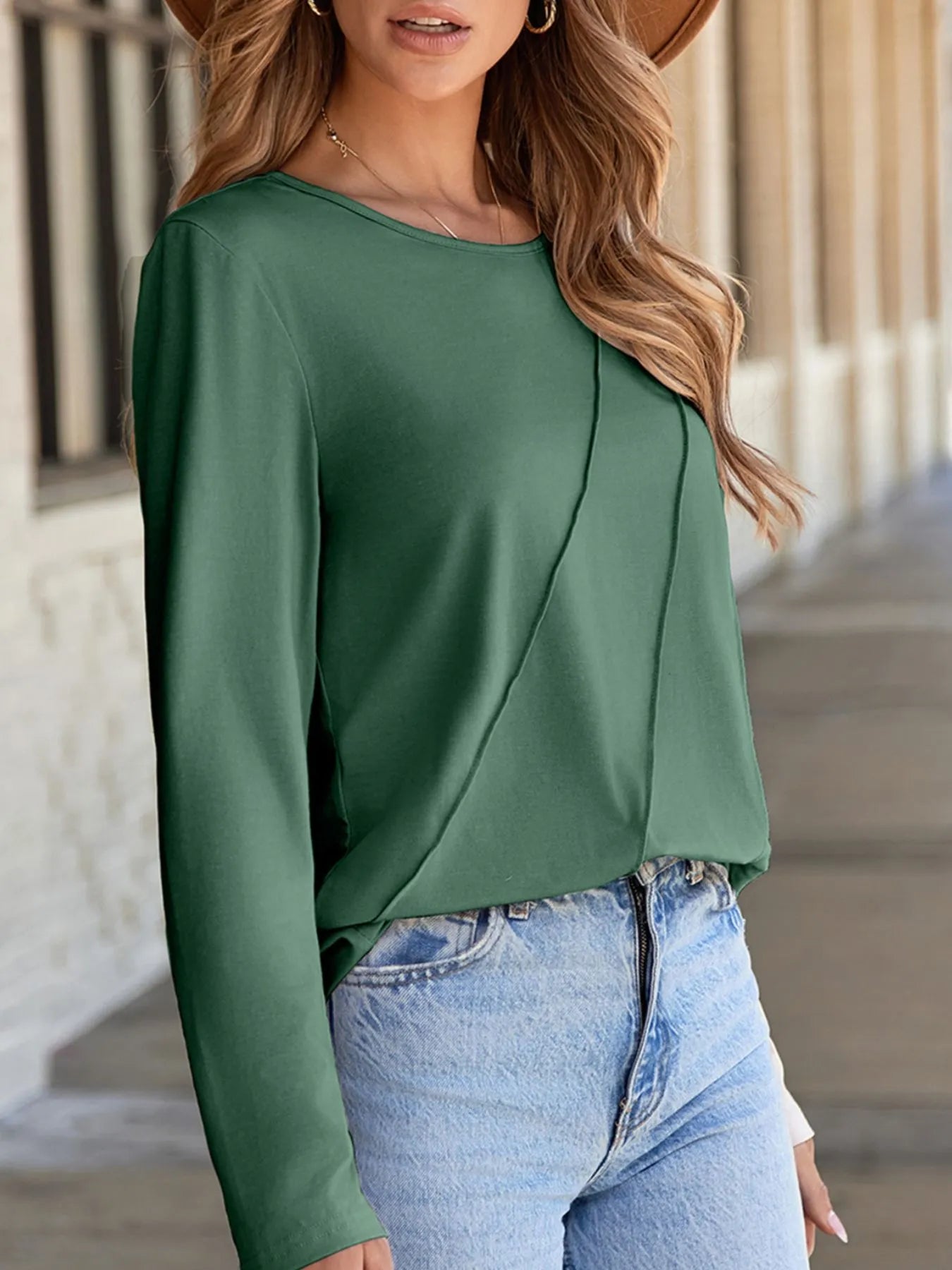Asymmetric Seam Detail Long Sleeve Top - Fashorio