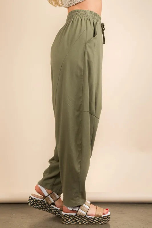 VERY J Solid Barrel Comfy Woven Pants - Fashorio