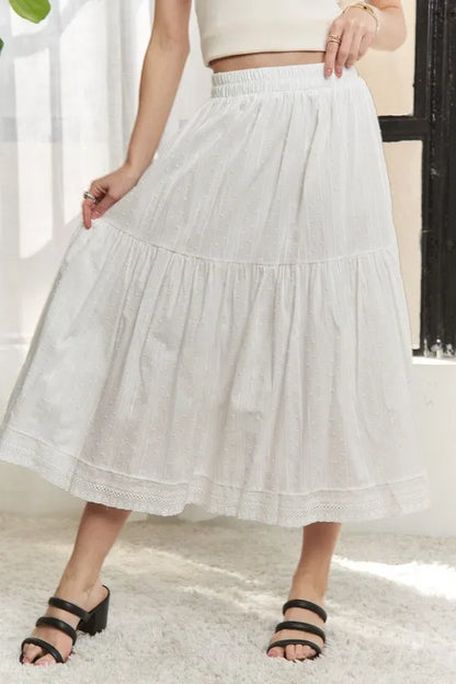 ADORA Elastic Waistband Tiered Midi Skirt - Fashorio
