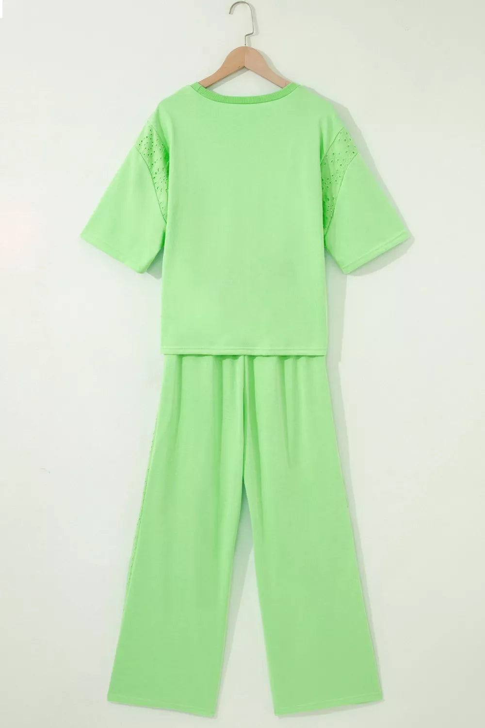 Lace patchwork pants set elastic waist detail
