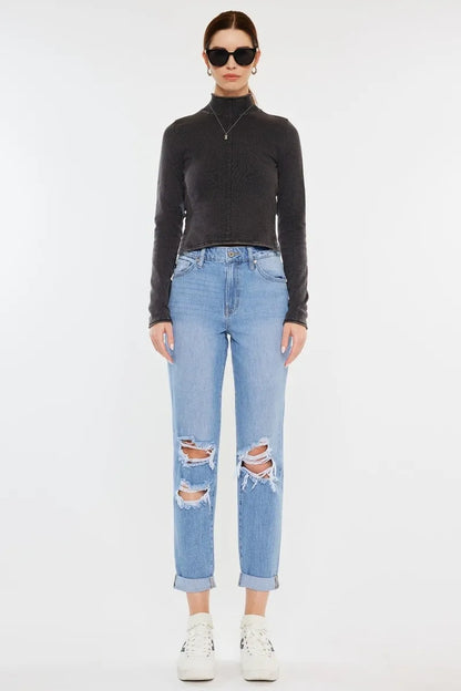 Kancan High Rise Distressed Mom Jeans - Fashorio