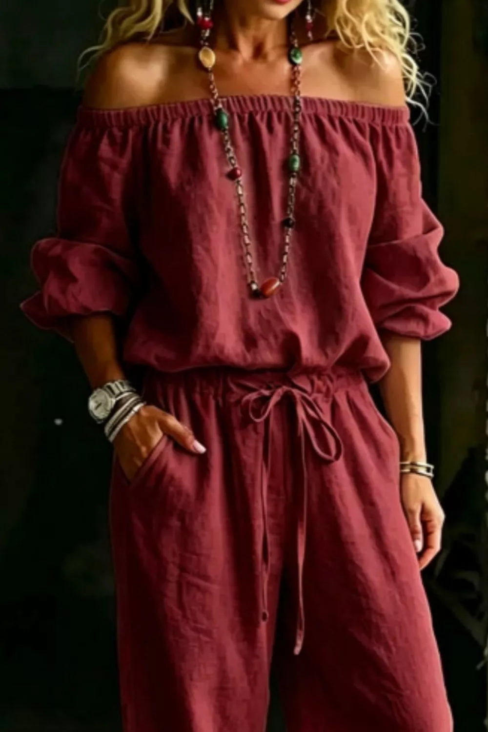 Coordinated pants set burgundy option