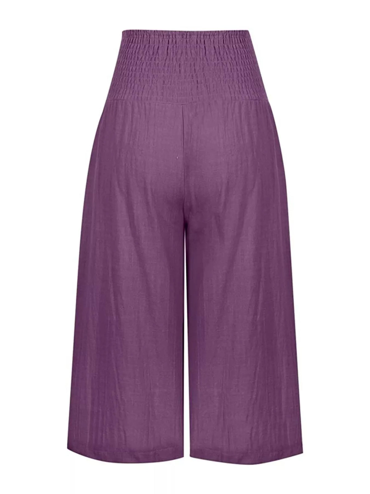 Smocked capri pants shown in purple