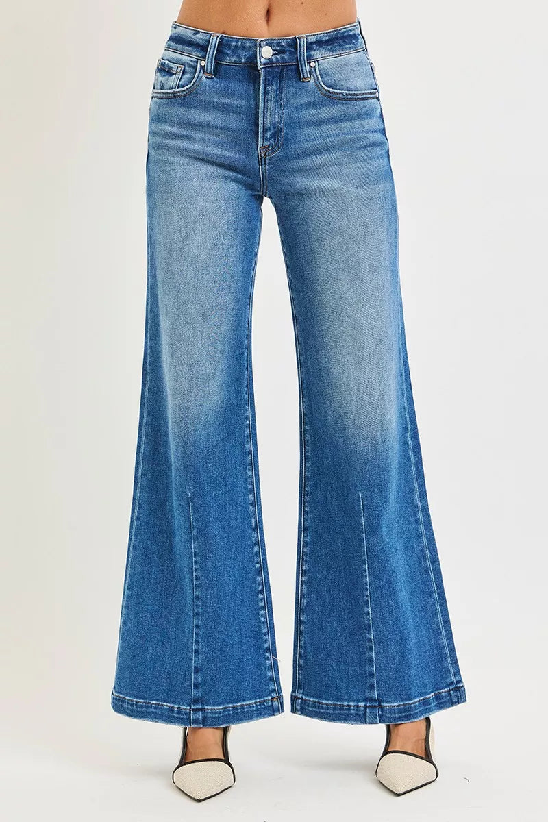 RISEN wide leg flare jeans waist detail