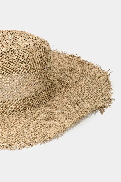 Fame Fringe Edge Straw Braided Western Fedora Hat - Fashorio