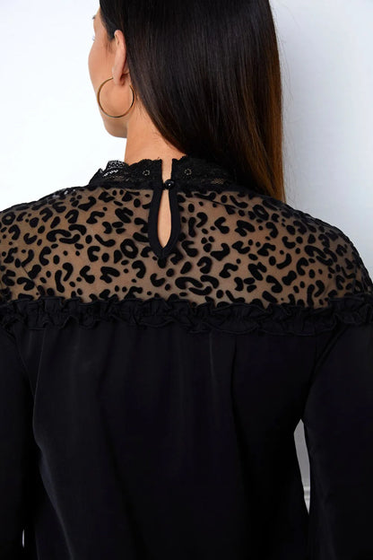 Leopard Frill Flounce Sleeve Blouse - Fashorio