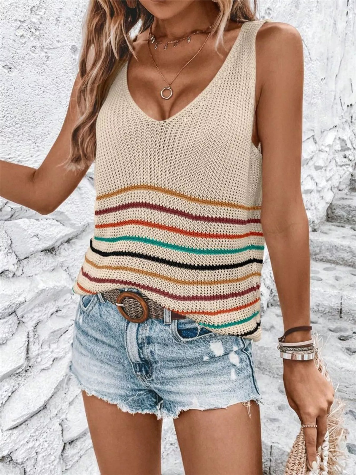 Striped V Neck Sweater Vest, view 7