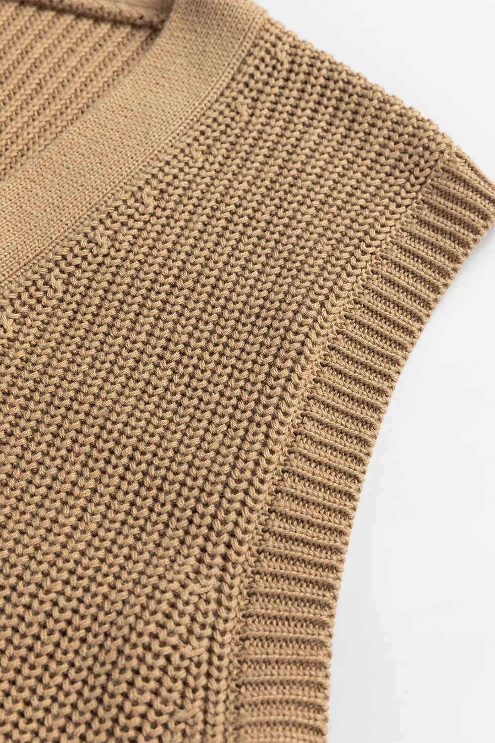 Button Up V Neck Sweater Vest in Camel view 7