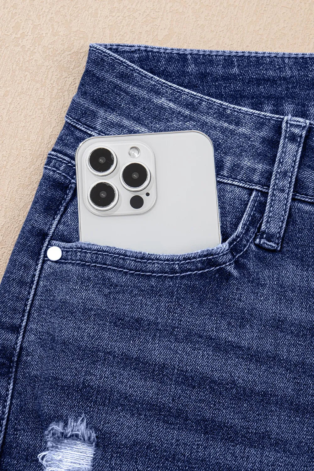 Folded Cuff Distressed Straight Jeans, view 7