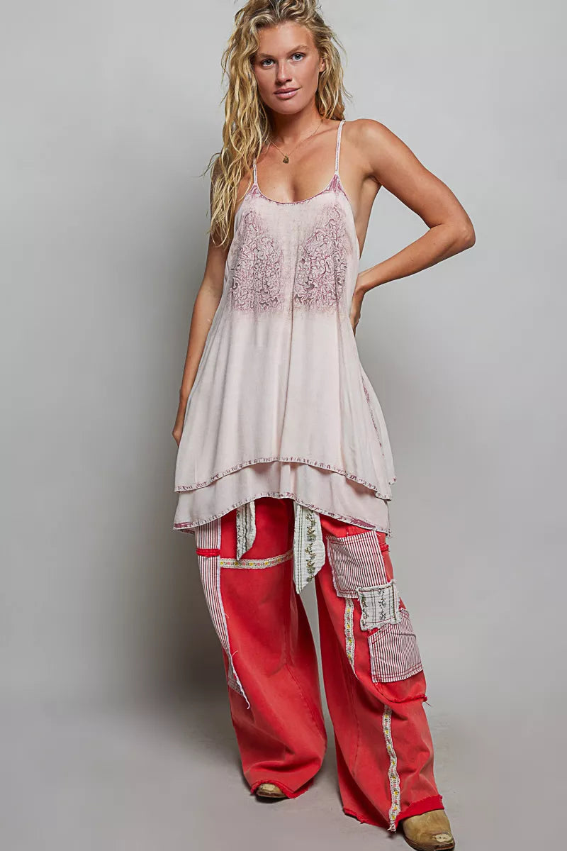Vintage Wash Embroidered Sleeveless Mini Dress in Rose styled look