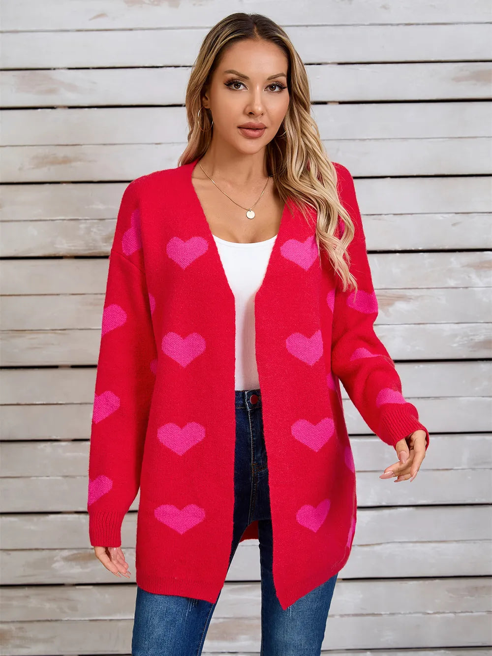 Angel Wings Heart Open Front Long Sleeve Cardigan - Fashorio