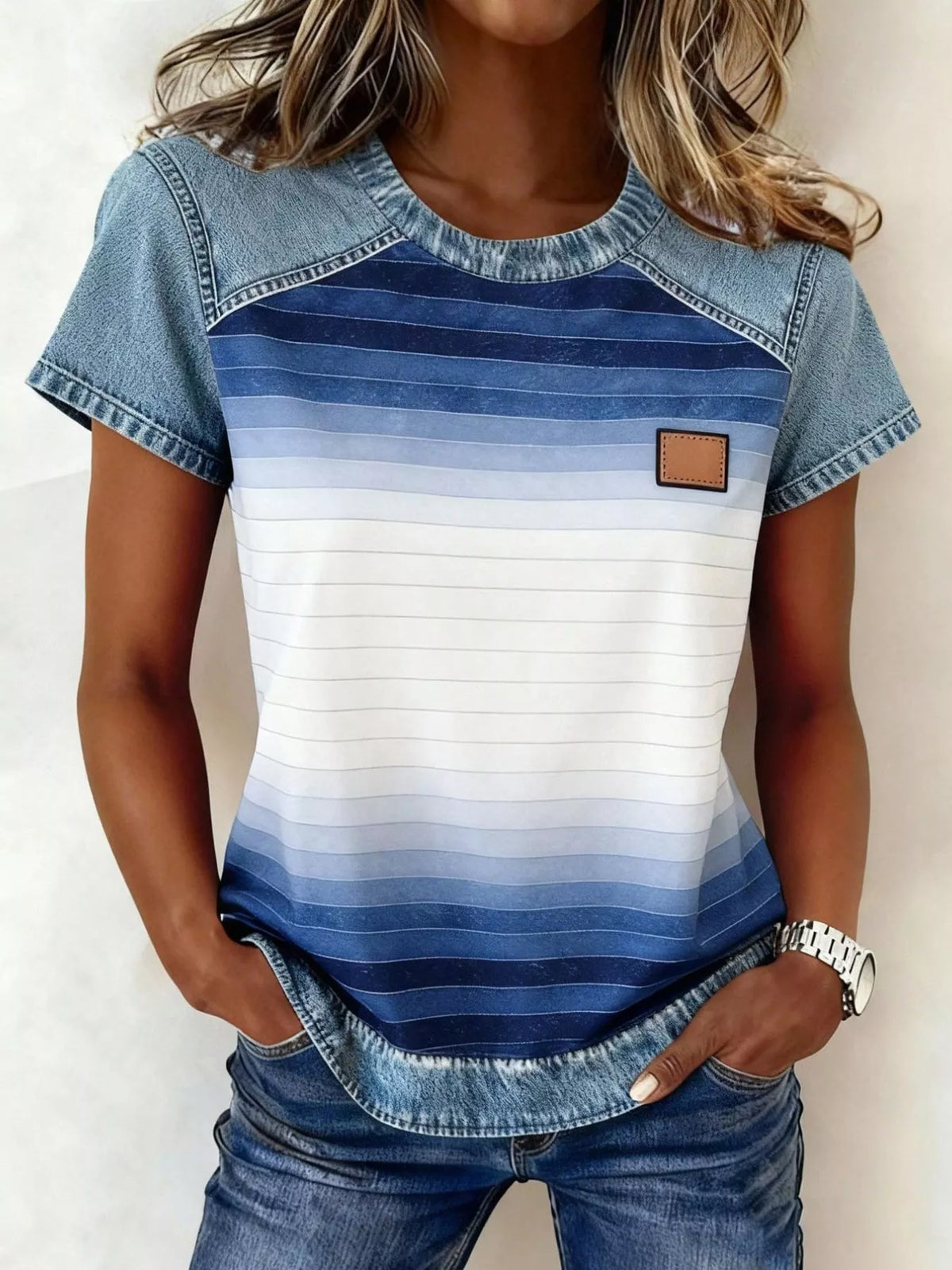 Patchwork blouse in a royal blue colorway