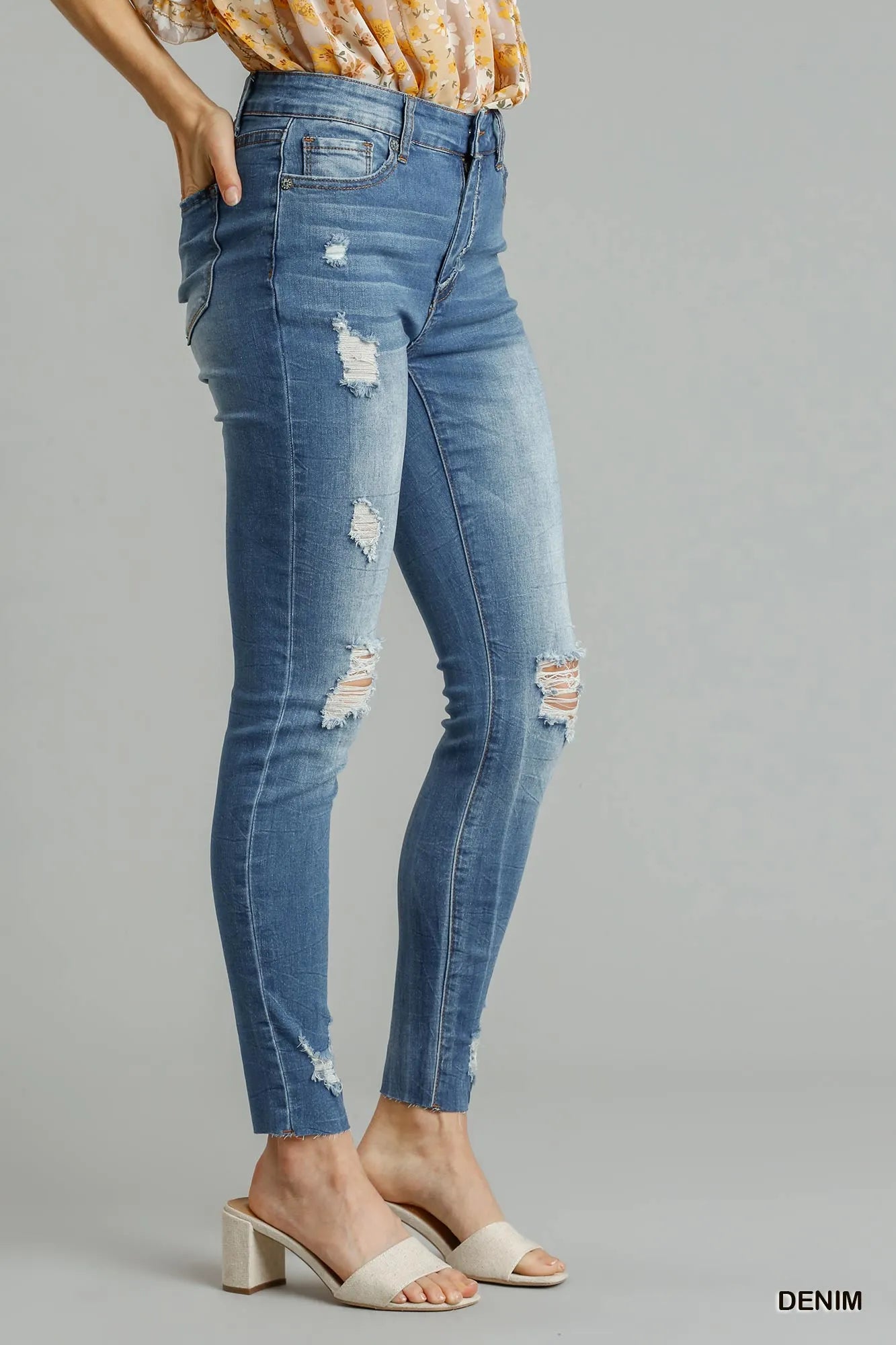 Umgee Distressed Skinny Jeans with Edge Detail - Fashorio