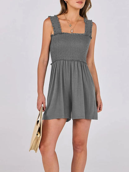 Smocked Square Neck Summer Romper - Fashorio