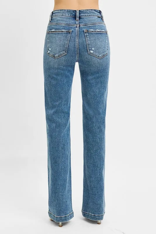 RISEN medium blue bootcut jeans full length styling