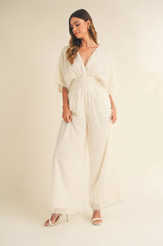 Fluffy Deep V Neck Wide Leg Jumpsuit view 8