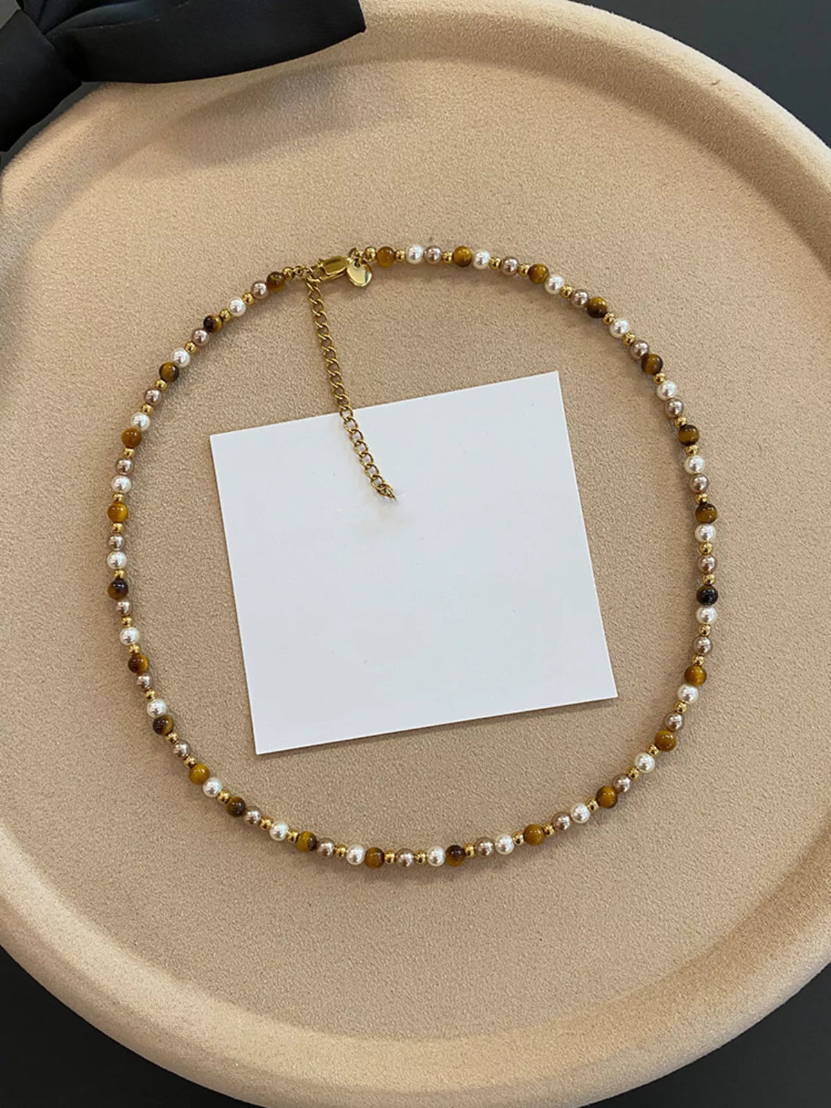 Black tiger eye adjustable necklace front view