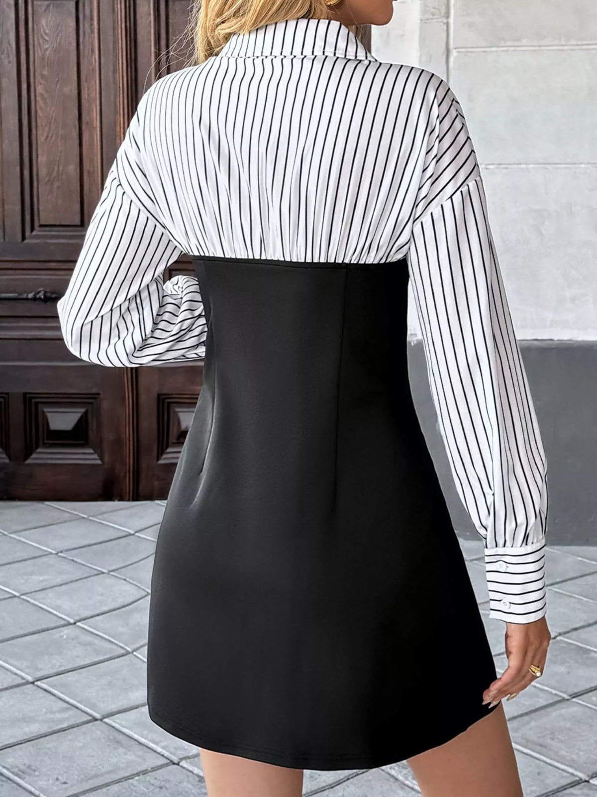 Black striped panel bodycon mini dress fabric detail