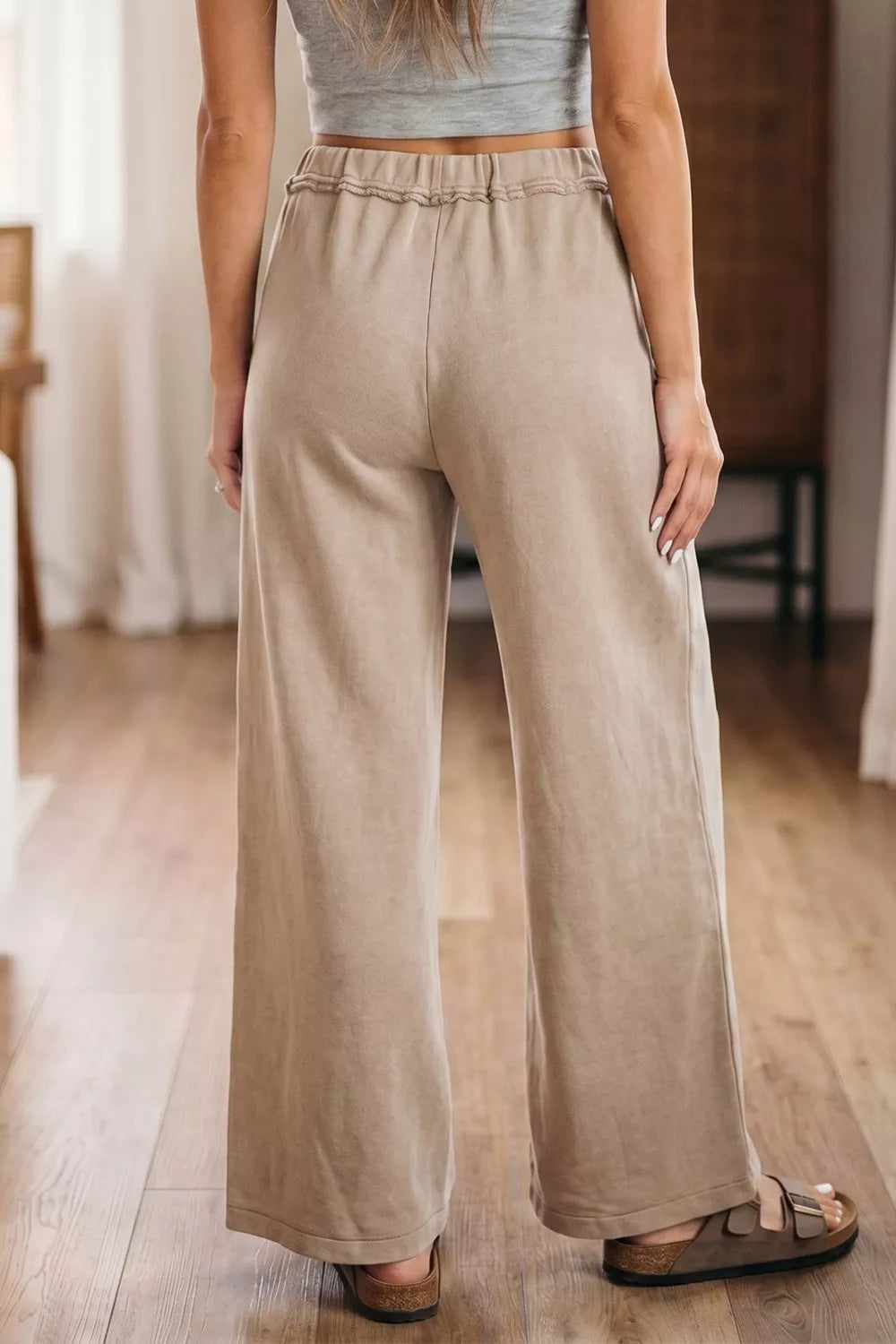 High Waist Wide Leg Drawstring Pants back view