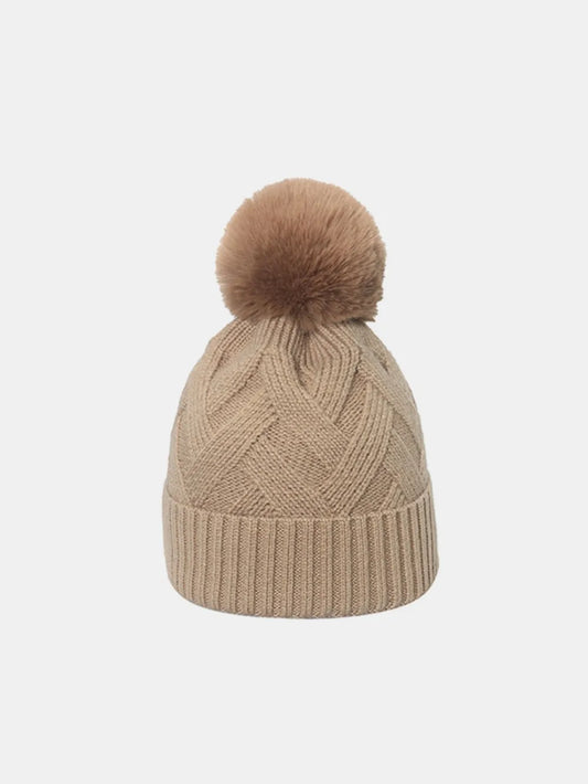 Roll Rim Hat with Pompom Camel One Size - Fashorio