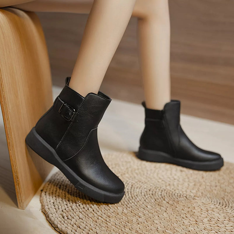Round toe platform boots front view